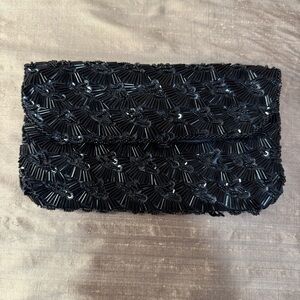 Vintage Fine arts bag, black beaded evening bag clutch Hong Kong